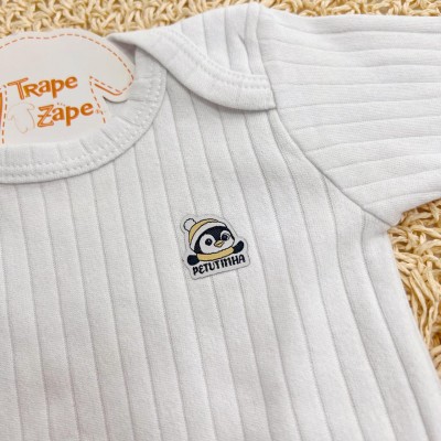 Conj. Body Manga Longa Pinguim e Calça Canelada - Branco